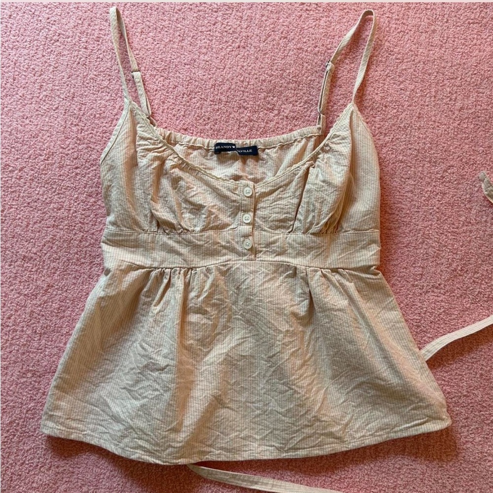 Brandy Melville Cream Striped Babydoll Camisole
